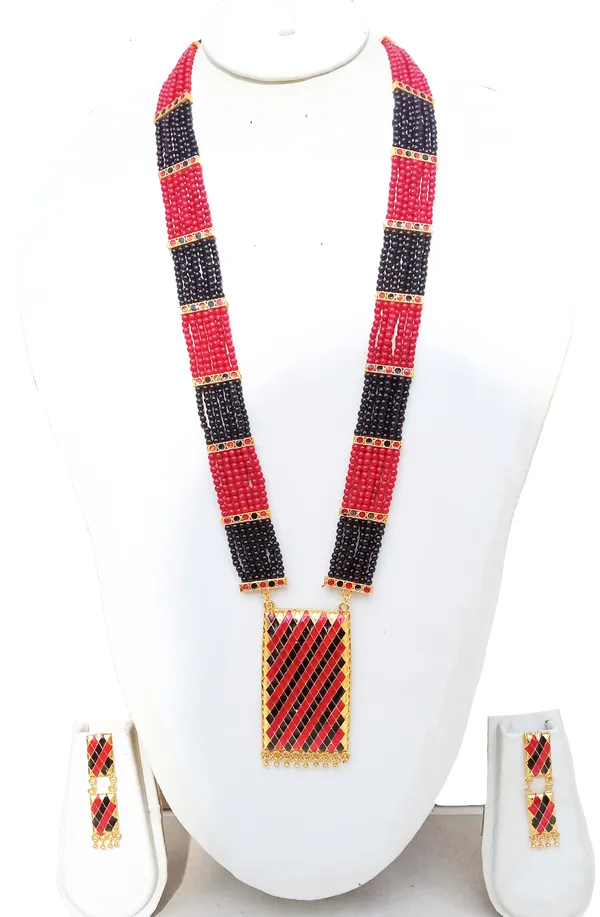 Assamese_Traditional_Gold_Plated_Red_Black_Meenakari_Tassel_Jewellery_Set_For_Women_&_Girl